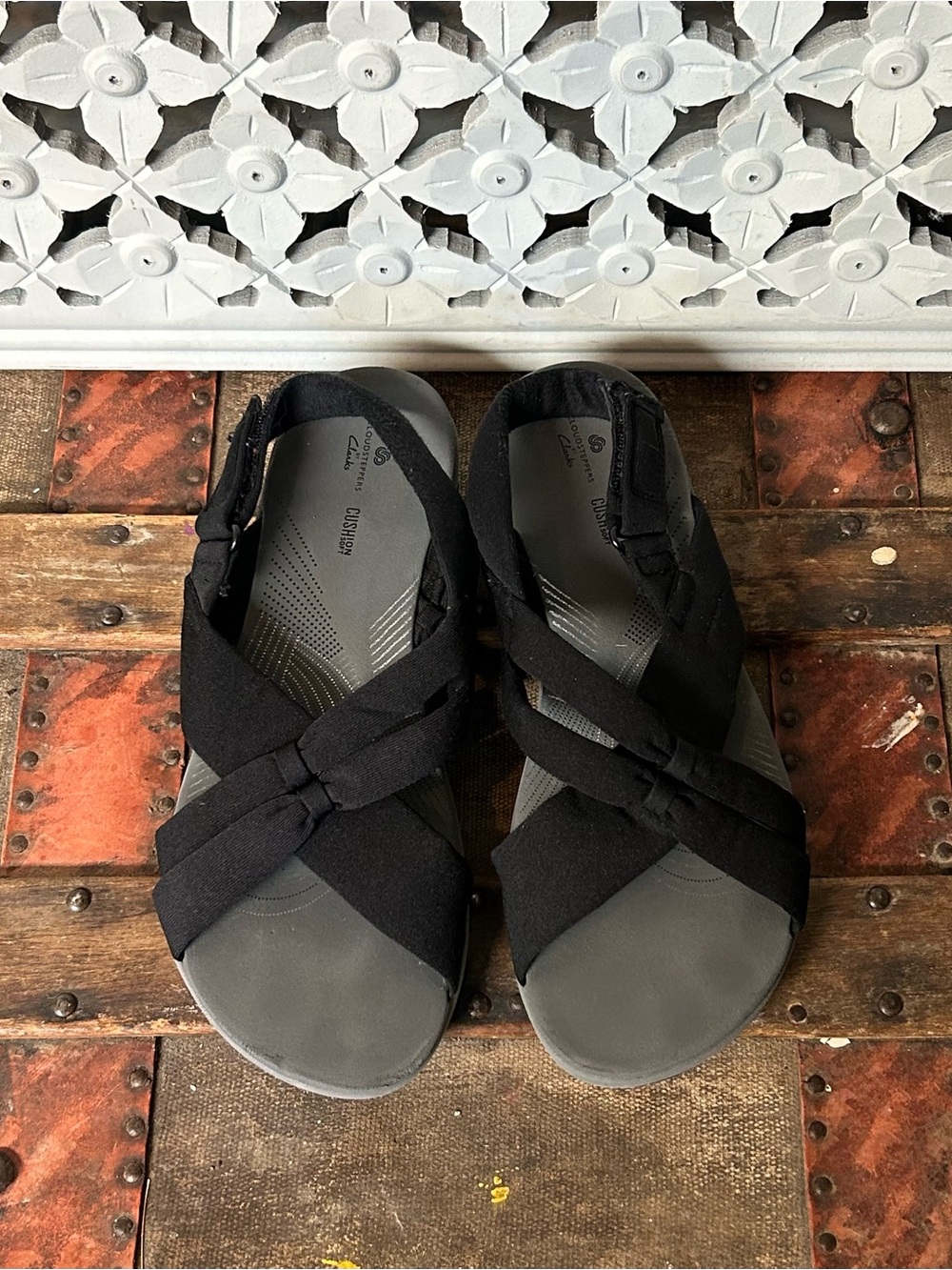 Clarks Cloudsteppers Black Slingback Sandals Women’s 9.5 Cushion Soft Comfort